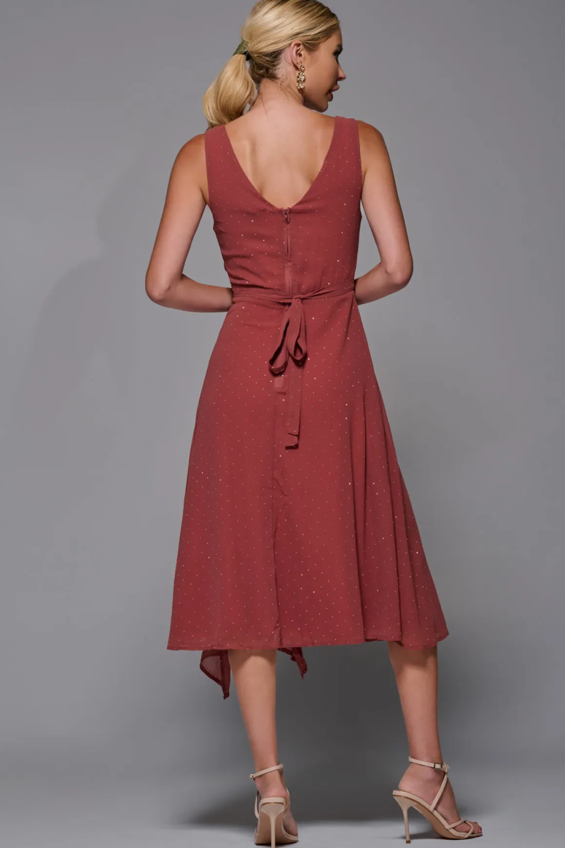 Embellished Frill Hem Ciffon Dress, Rust