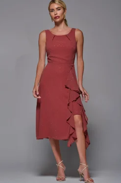 Embellished Frill Hem Ciffon Dress, Rust