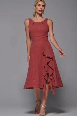 Embellished Frill Hem Ciffon Dress, Rust