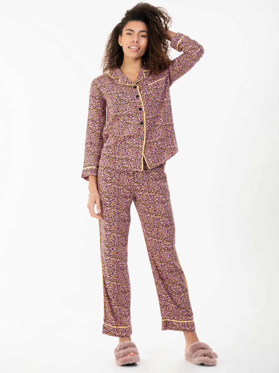 Emily Leopard Print Pyjamas, Pink Animal