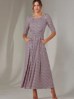 Enya 3/4 Sleeve Jersey Midaxi Dress, Pink Geo