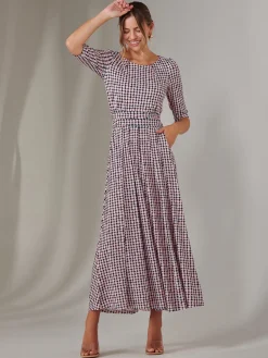 Enya 3/4 Sleeve Jersey Midaxi Dress, Pink Geo