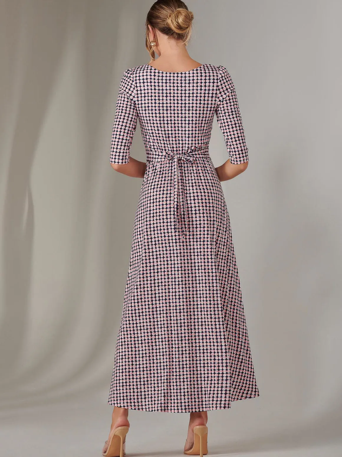 Enya 3/4 Sleeve Jersey Midaxi Dress, Pink Geo