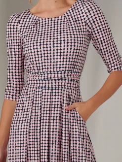 Enya 3/4 Sleeve Jersey Midaxi Dress, Pink Geo