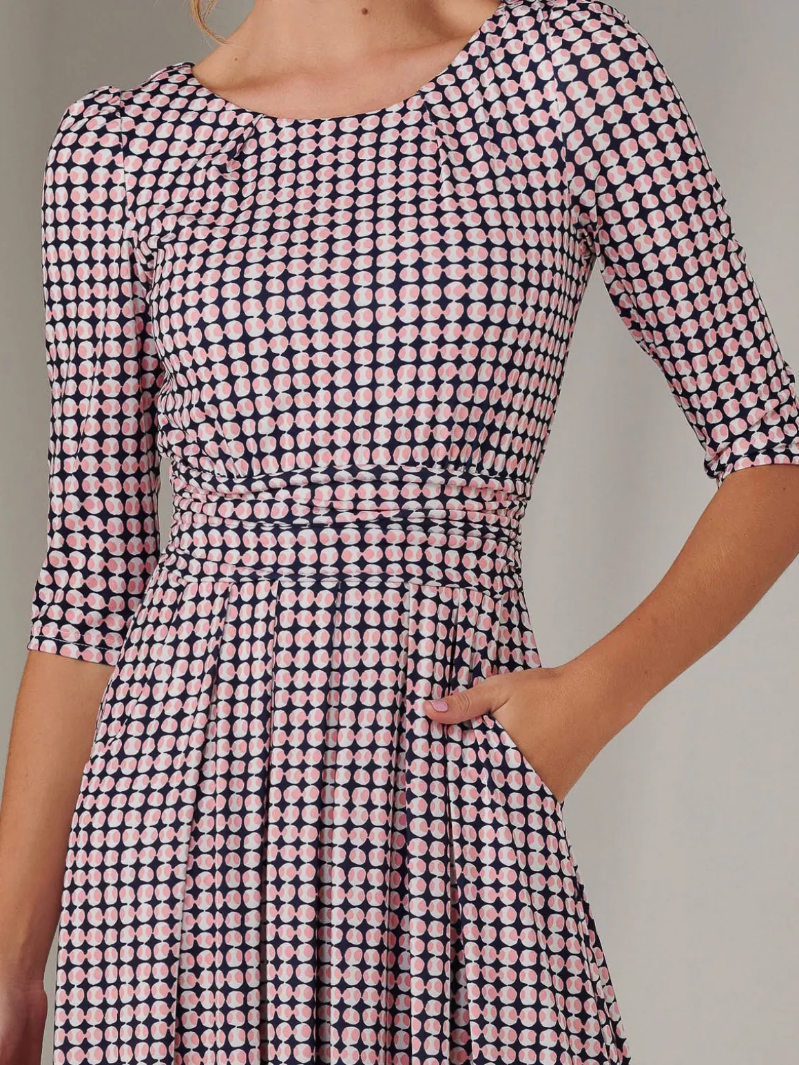 Enya 3/4 Sleeve Jersey Midaxi Dress, Pink Geo