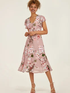 Essie Fit & Flare Mesh Dress, Pink Floral