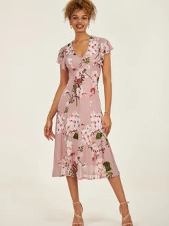 Essie Fit & Flare Mesh Dress, Pink Floral