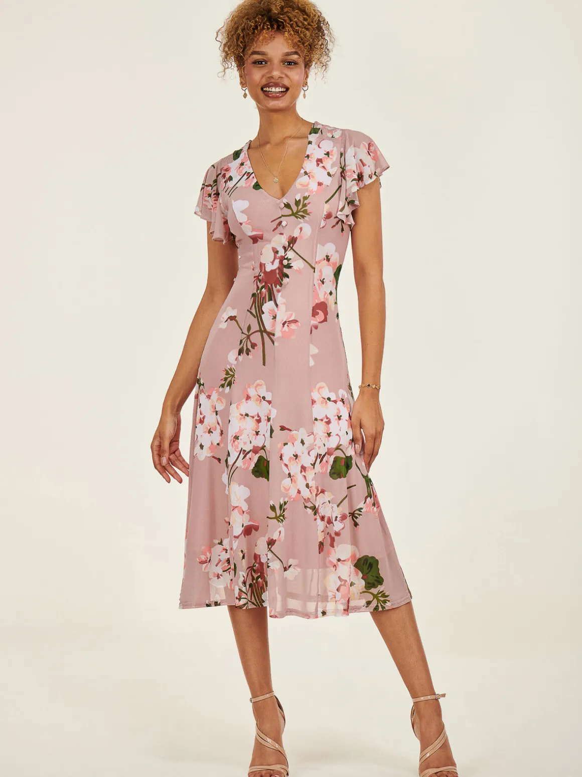 Essie Fit & Flare Mesh Dress, Pink Floral
