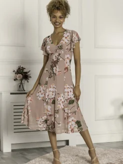 Essie Fit & Flare Mesh Dress, Pink Floral