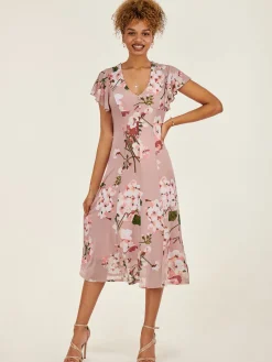 Essie Fit & Flare Mesh Dress, Pink Floral