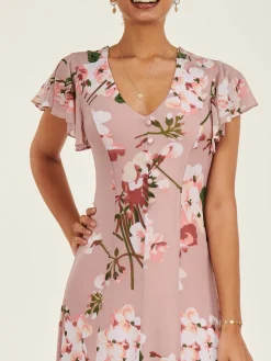Essie Fit & Flare Mesh Dress, Pink Floral
