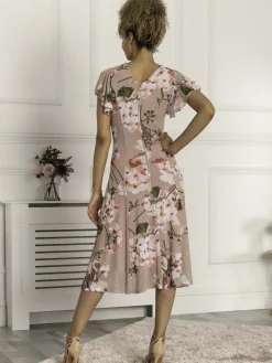 Essie Fit & Flare Mesh Dress, Pink Floral