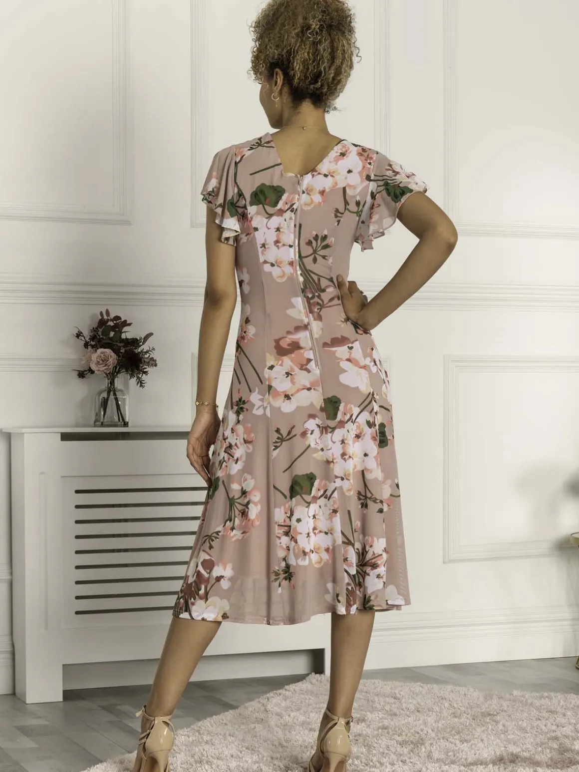 Essie Fit & Flare Mesh Dress, Pink Floral