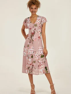 Essie Fit & Flare Mesh Dress, Pink Floral