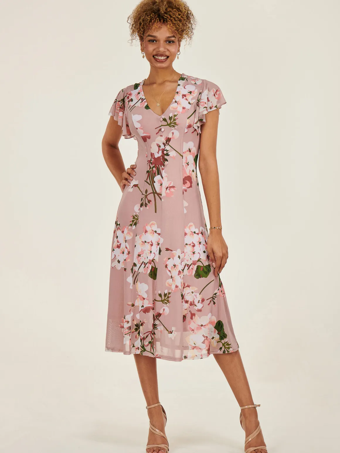 Essie Fit & Flare Mesh Dress, Pink Floral