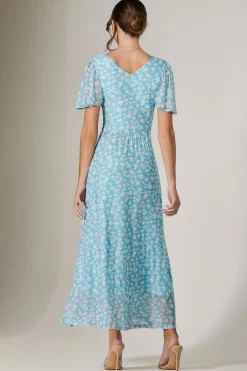 Evelyn Angel Sleeve Mesh Maxi Dress, Green Floral