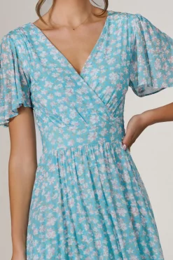Evelyn Angel Sleeve Mesh Maxi Dress, Green Floral