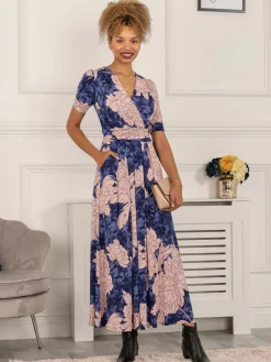 Evita Floral Print Maxi Jersey Dress, Floral Abstract