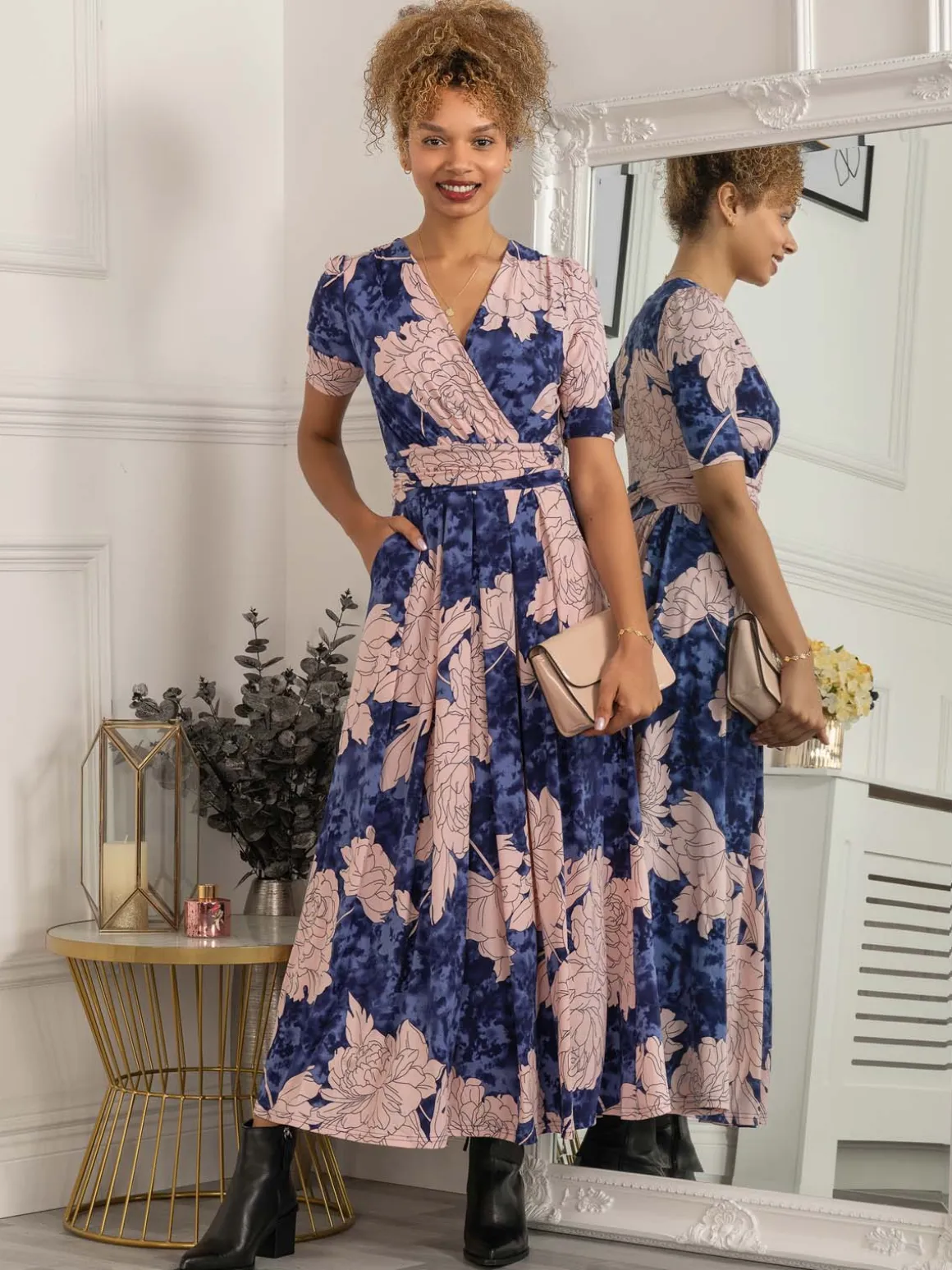 Evita Floral Print Maxi Jersey Dress, Floral Abstract