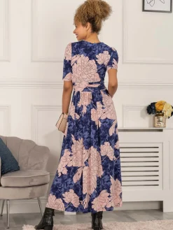 Evita Floral Print Maxi Jersey Dress, Floral Abstract