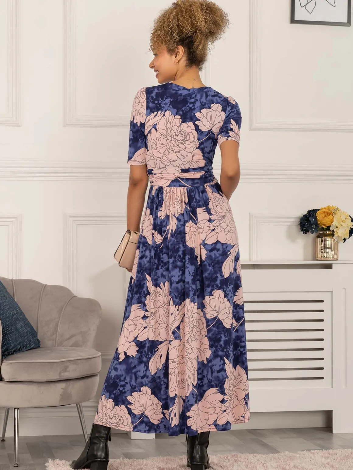 Evita Floral Print Maxi Jersey Dress, Floral Abstract