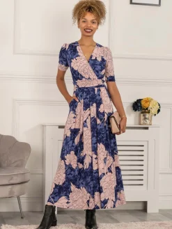 Evita Floral Print Maxi Jersey Dress, Floral Abstract