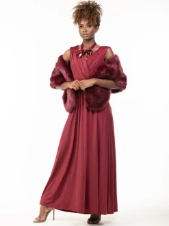 Faux Fur Stole Wrap Shawl, Dark Red