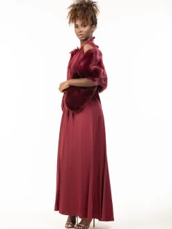 Faux Fur Stole Wrap Shawl, Dark Red