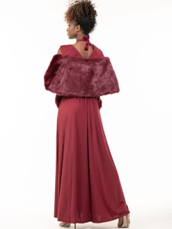 Faux Fur Stole Wrap Shawl, Dark Red