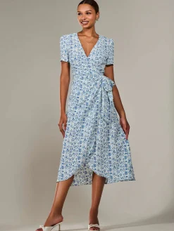Faux Wrap Midaxi Dress, Blue Floral