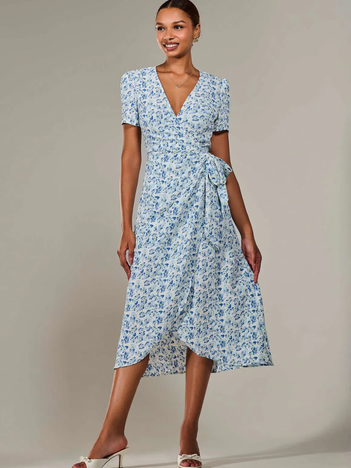 Faux Wrap Midaxi Dress, Blue Floral