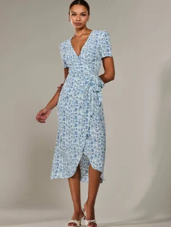 Faux Wrap Midaxi Dress, Blue Floral