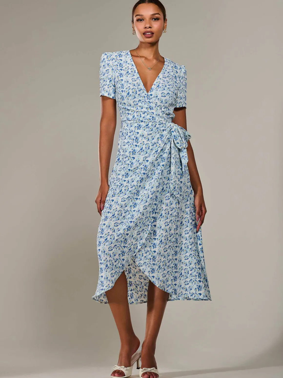 Faux Wrap Midaxi Dress, Blue Floral