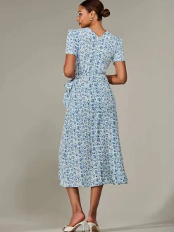 Faux Wrap Midaxi Dress, Blue Floral