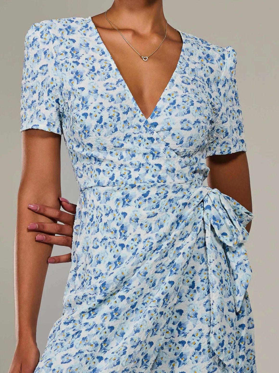 Faux Wrap Midaxi Dress, Blue Floral