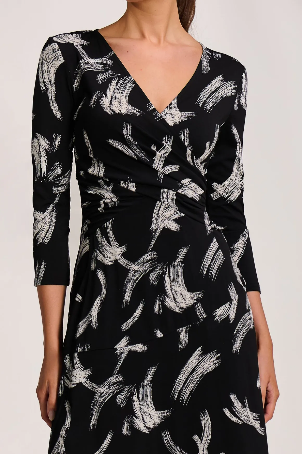 Fit and Flare Jersey Midi Dress, Black Abstract