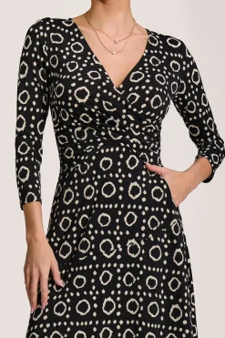 Fit and Flare Jersey Midi Dress, Black Geo