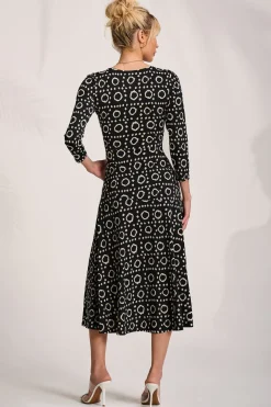 Fit and Flare Jersey Midi Dress, Black Geo