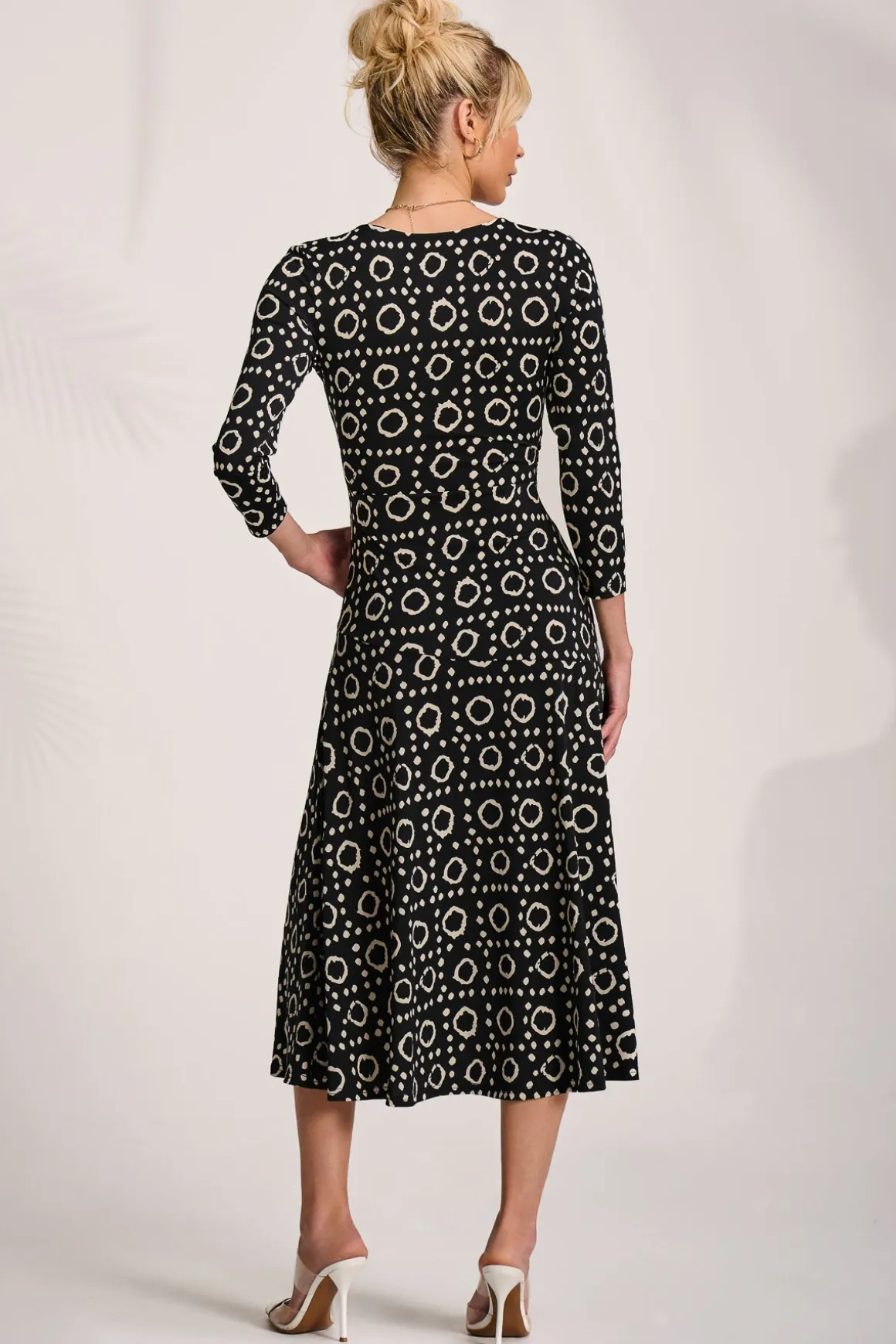 Fit and Flare Jersey Midi Dress, Black Geo
