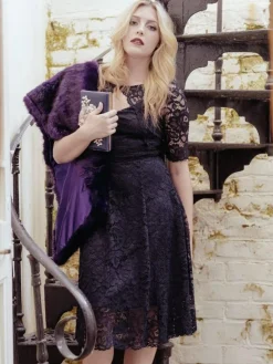 Fit And Flare Lace Midi Dress, Black