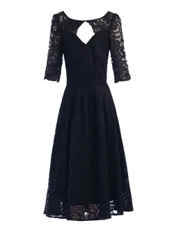 Fit And Flare Lace Midi Dress, Black