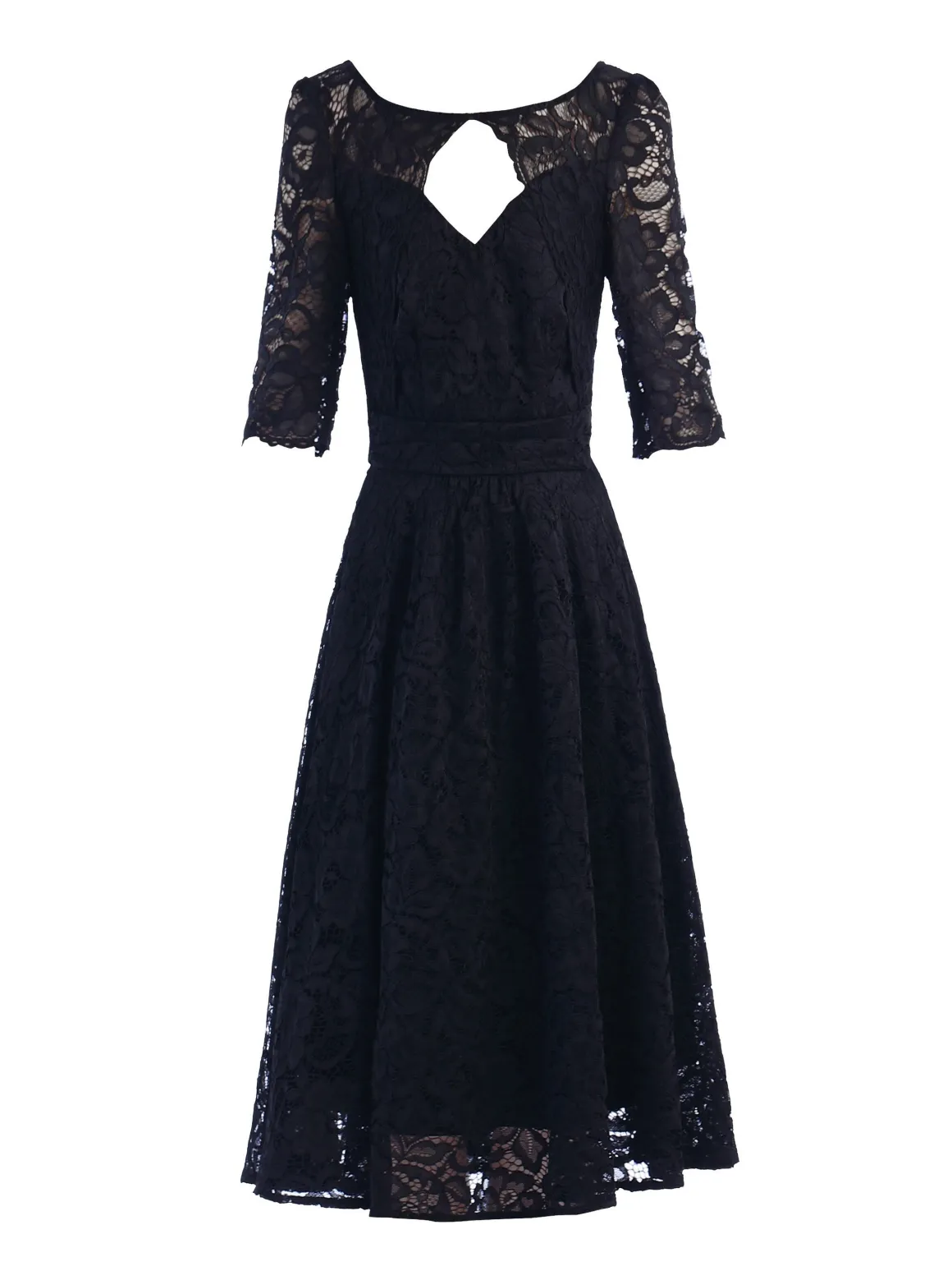 Fit And Flare Lace Midi Dress, Black