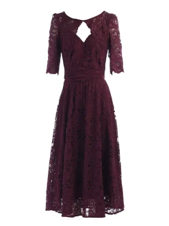 Fit And Flare Lace Midi Dress, Burgundy