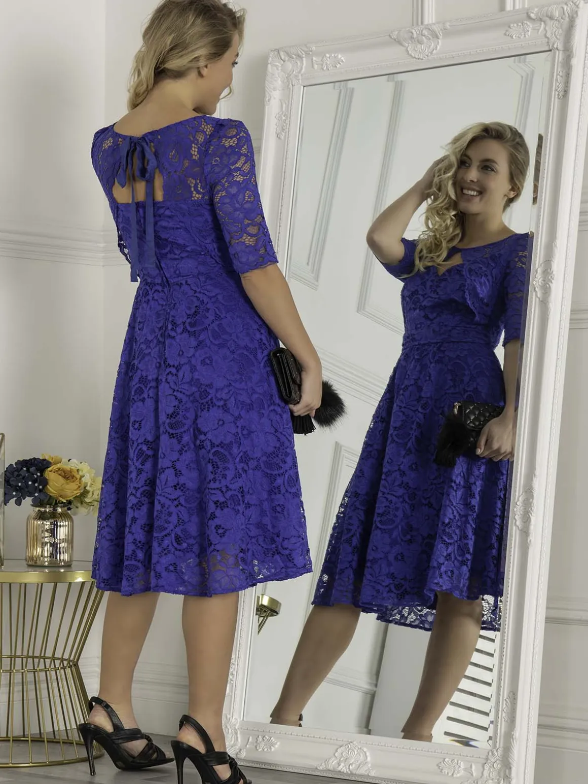 Fit And Flare Lace Midi Dress, Royal Blue