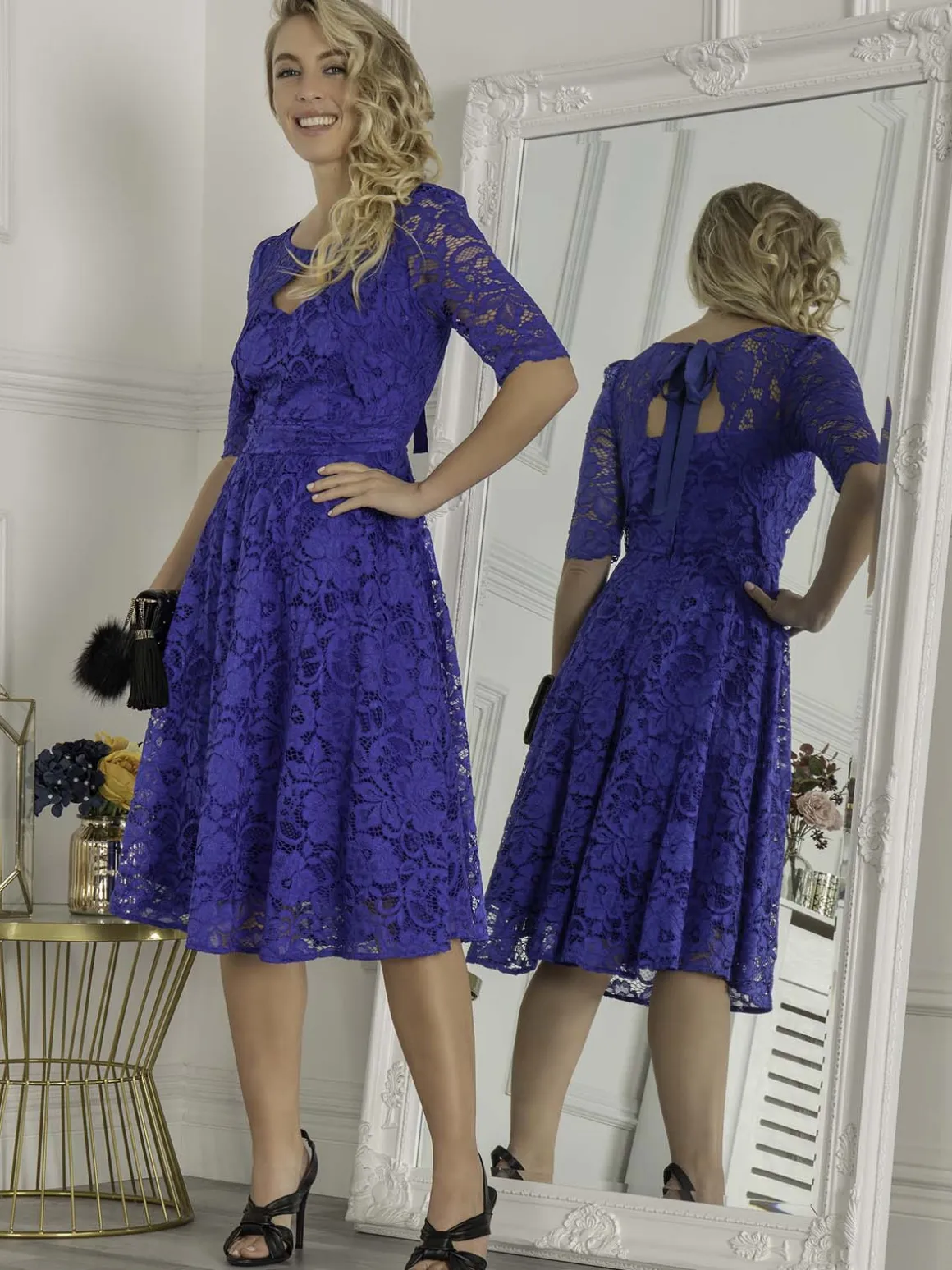 Fit And Flare Lace Midi Dress, Royal Blue