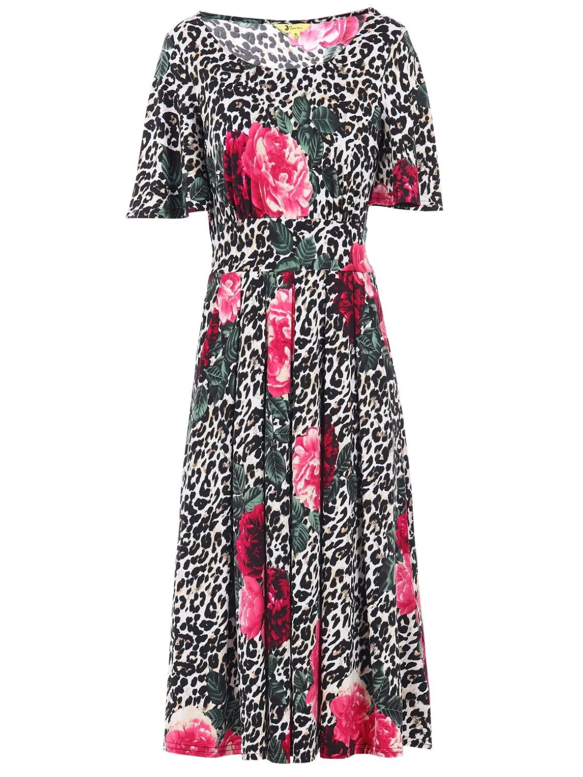 Flare Sleeve Jersey Dress, Pink Animal