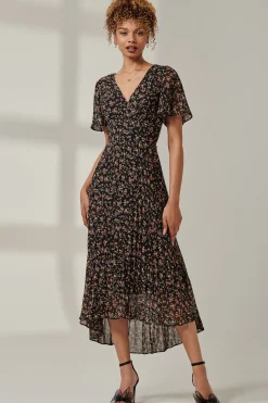 Floral Chiffon V Neck Midaxi Dress, Black Ditsy