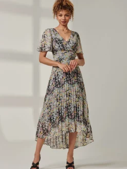 Floral Chiffon V Neck Midaxi Dress Black Multi