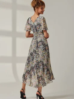 Floral Chiffon V Neck Midaxi Dress Black Multi
