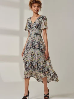 Floral Chiffon V Neck Midaxi Dress Black Multi